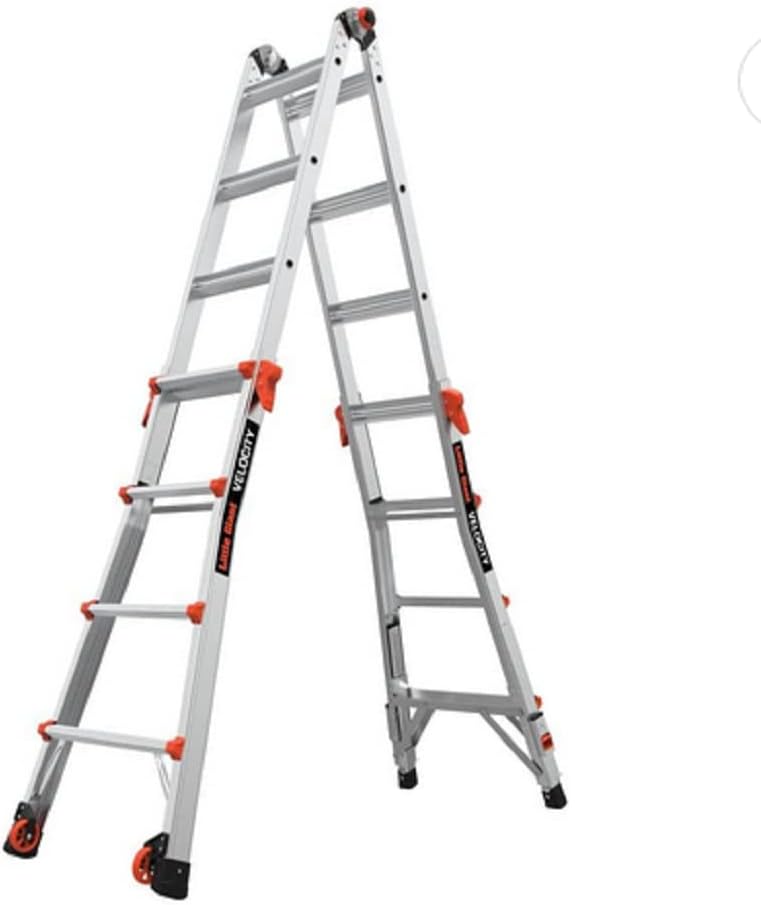 2026 Sales17-foot foldable multi-position ladder, made of aluminum, with a load capacity of 300 pounds, 1A type super heavy-duty, 18-foot extension length, equipped with a ratchet leveling device and wheels