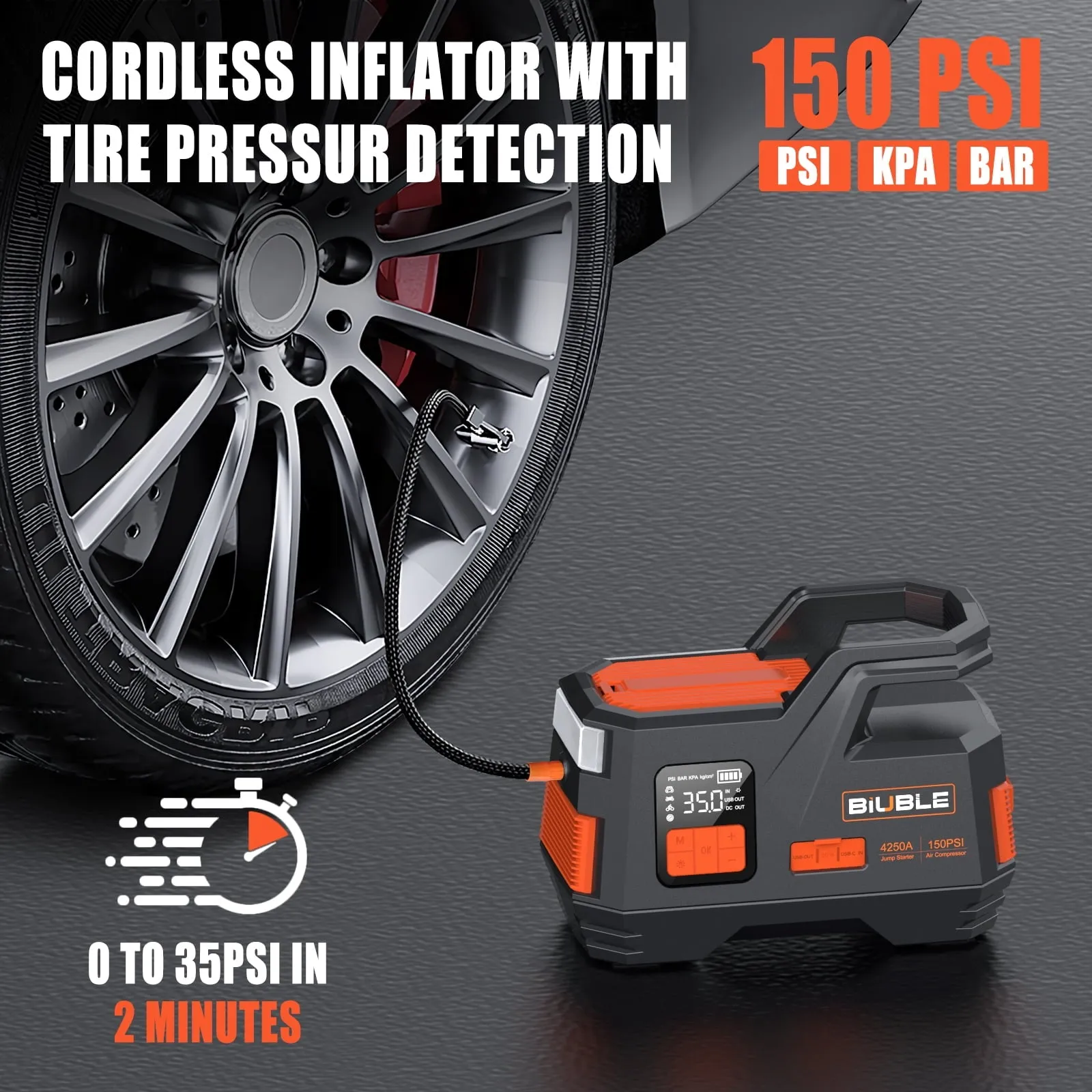 2026 SalesCar Jump Starter with Air Compressor, 4500A Peak 26800mAh 12V Auto with 150PSI Tire Inflator（up to All Gas or 10.0L Diesel Engine）