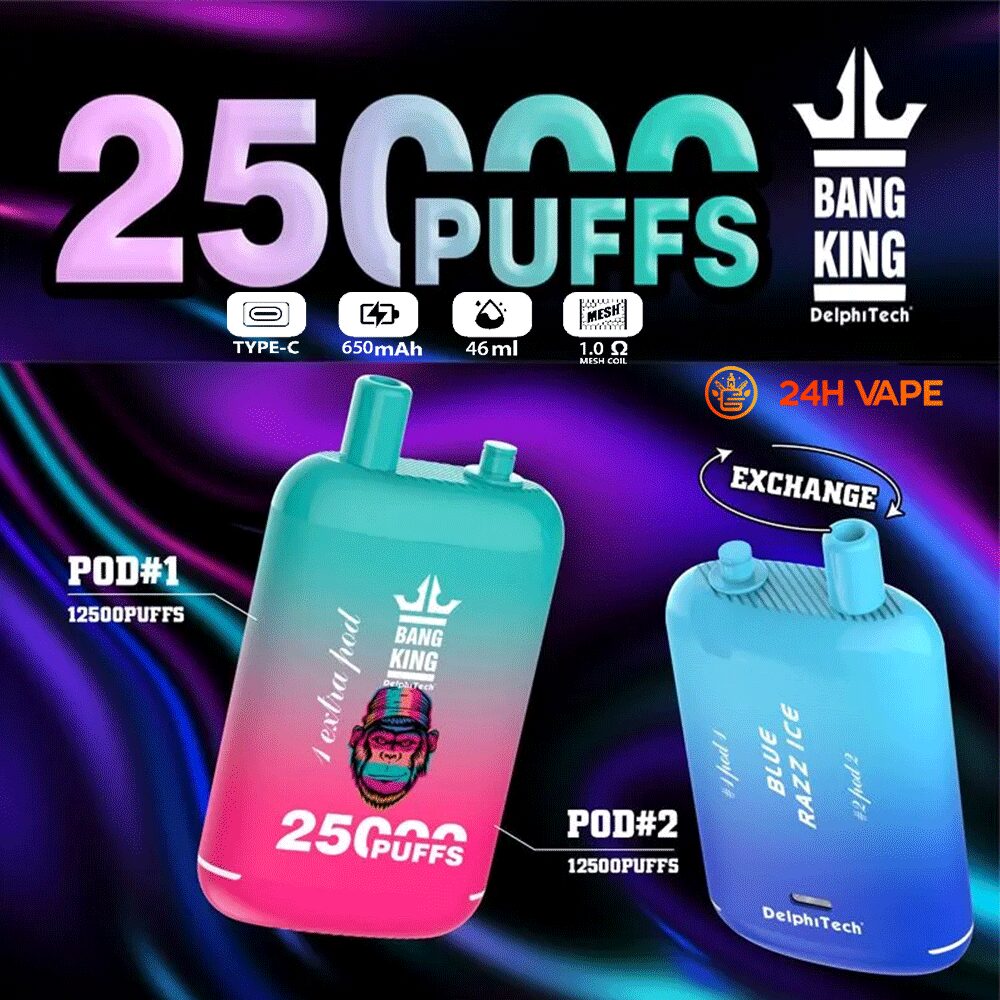 Bang King 25000 Puffs 0% 2% 3% 5% Nicotine Double Warehouser Disposable Vape Pod(Box of 3) product image