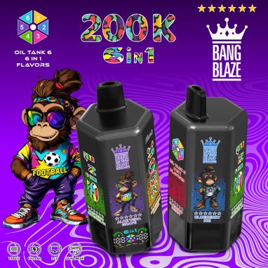 Bang Blaze 200000 200K Puffs 6 in 1 Flavors & 6 oil tanks Rechargeable LCD Display Disposable Vape