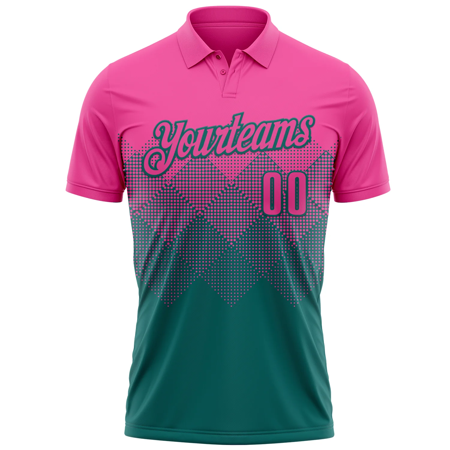 Custom Pink Teal 3D Gradient Square Shape Performance Polo Shirt